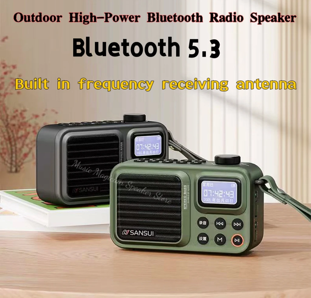 Mini Portable FM Radio Outdoor Heavy Bass Bluetooth Speaker Recorder with LED Display Wireless Handsfree TF USB MP3 Music Player