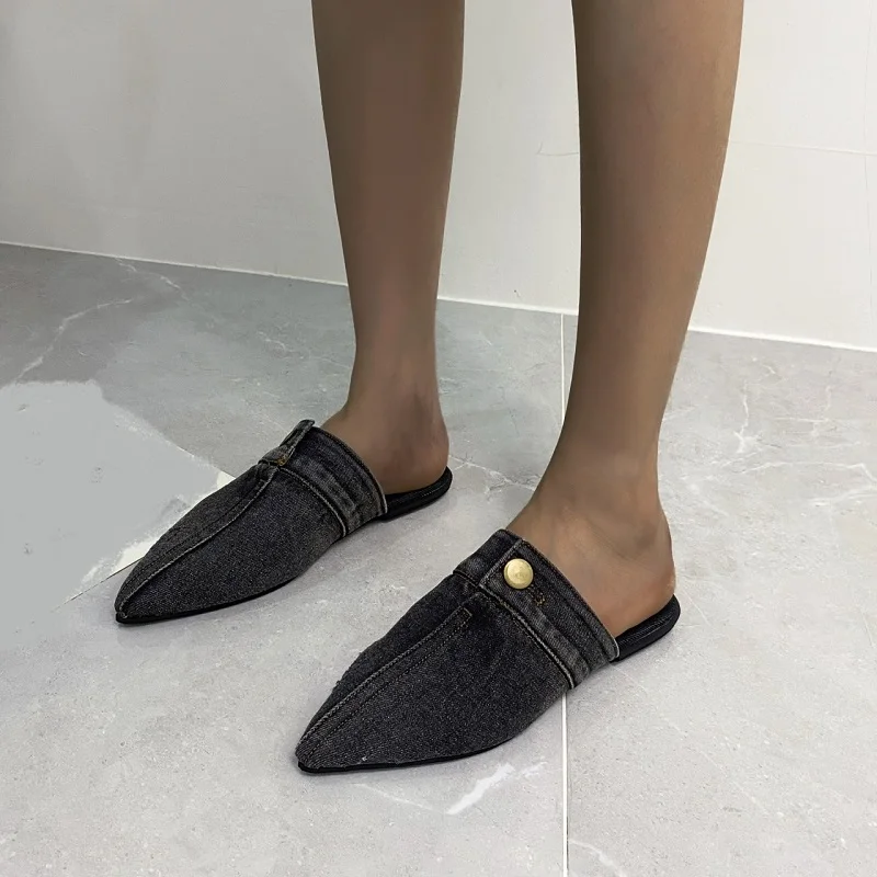 2022 niche design pointed toe denim Muller plus size women's shoes three colors available