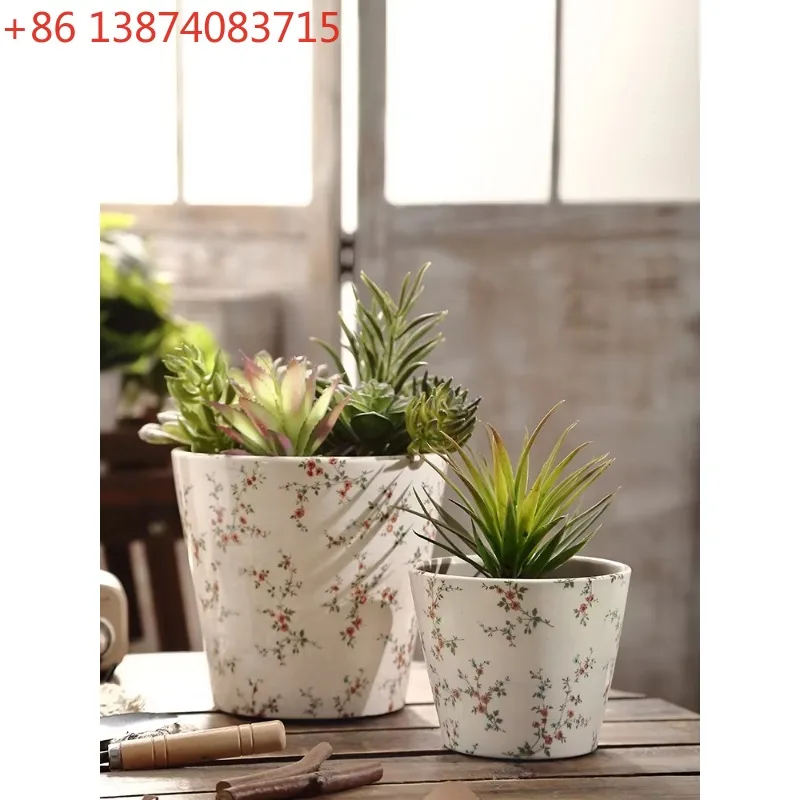 Broken ceramic ice cracked hand-painted flower pots Nordic modern gardening flowers and green plants planting desktop ornaments
