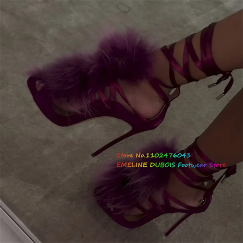 Sandalias de tacón alto de gamuza morada para mujer, chanclas sexis con punta abierta y correa en el tobillo, tacón de aguja, zapatos elegantes para vestido de fiesta y banquete