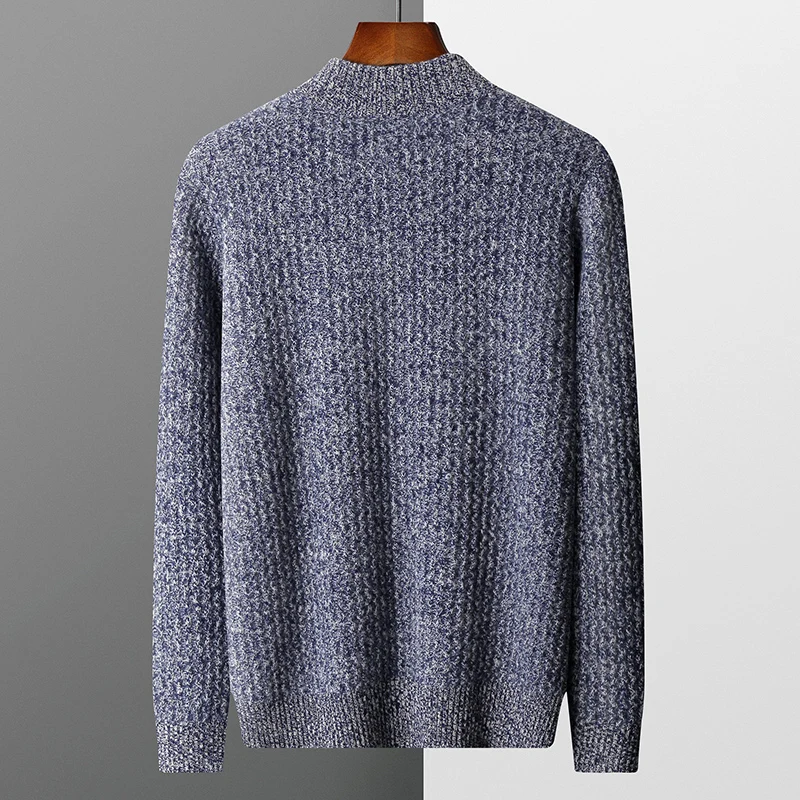 100% merino wool autumn and winter new men's cardigan semi-high collar thick coat contrast knitted cashmere sweater top