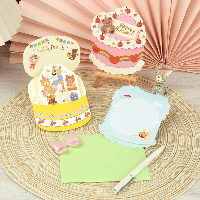 

1pcs New Creative Cute Cartoon Animal Birthday Card Cute Bear Blessing Gift Handwritten Greeting Card With Envelope