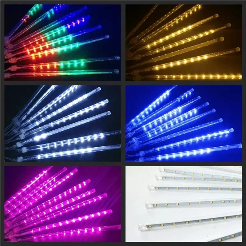 Imagem -06 - Led Meteor Shower Fairy String Garland Lights Decorações de Natal Casamento ao ar Livre Rua Garden Decor 32 24 12 Tubos 30 cm 50cm