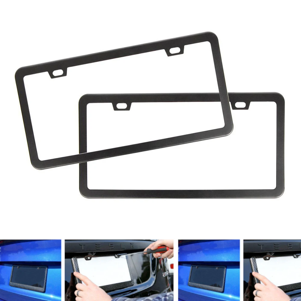 2pcs Stainless Steel Car License Plate Frame Cover Holder Accessoriesr Silver/ Black - Image 4