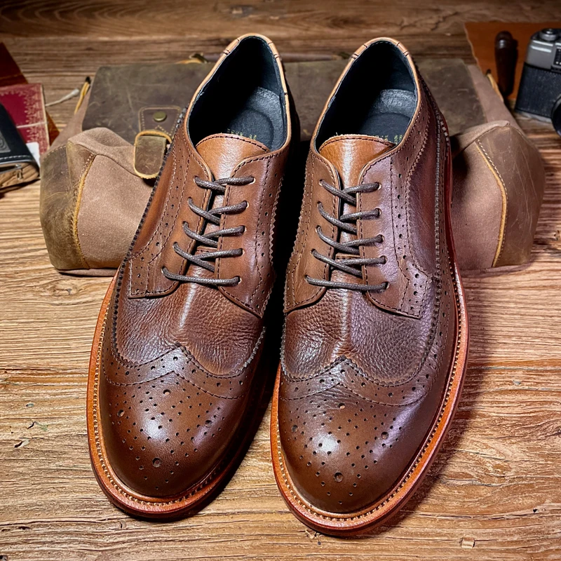 Mature Men Must Have Brock Carving Leather Oxfords Businessman Lace Up Brogue Shoes British Handmade