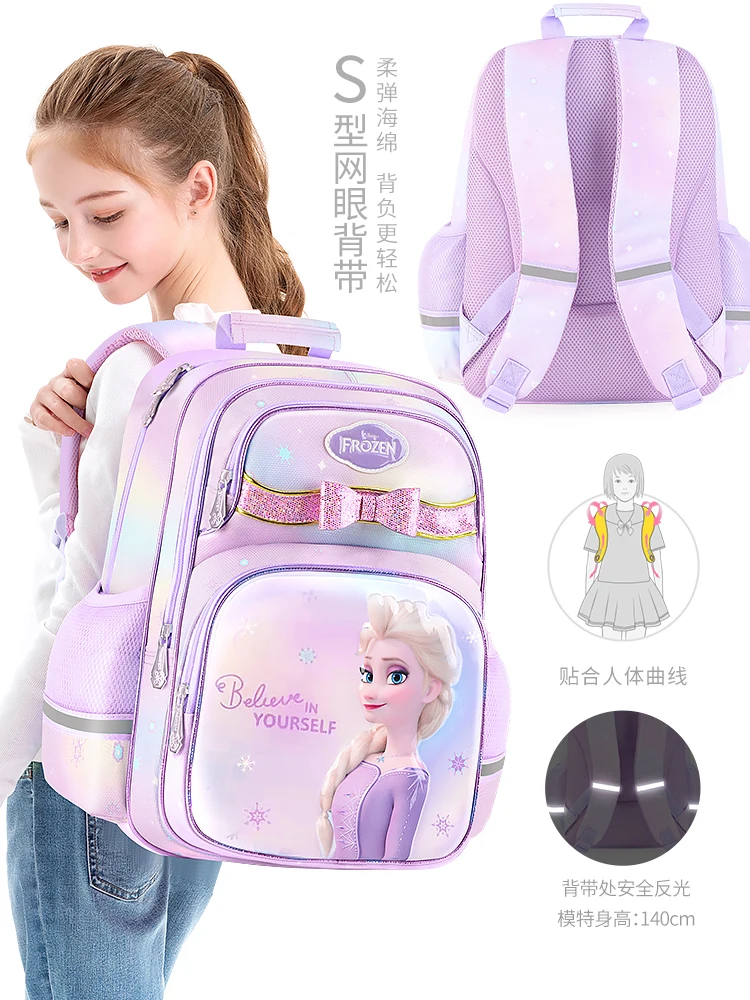 Original Disney Frozen School Bag For Girls Elsa Anna Primary Student Shoulder Orthopedic Backpack Large Capacity Birthday Gifts