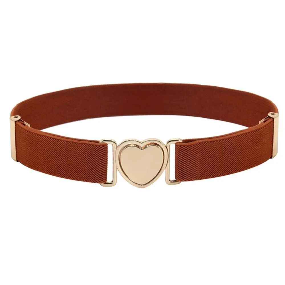 

Lazy Alloy Uniform Decorations Solid Color Boys Children Stretch Belts Waist Belt Punch-free Waistband Heart Shape Buckle