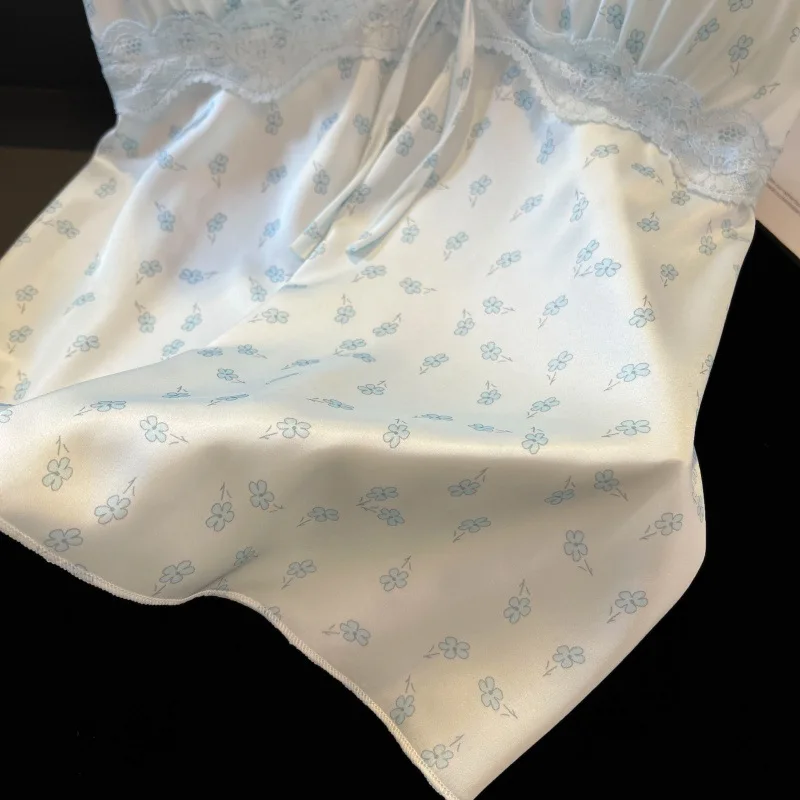 2026 الربيع والصيف الدانتيل مع وسادة الصدر سترة مجموعة تي شيرتات قصيرة للأطفال منامة الحرير الجليدي الساتان الدانتيل ملابس المنزل Pirastasama Жеenca #4