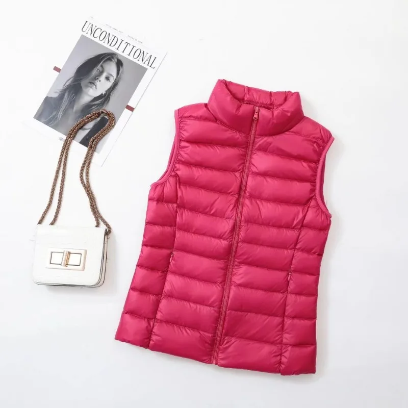 12 Colors Women Sleeveless Puffer Jacket 2023 New Arrivals Autumn Spring Female Fashion Office Lady White Duck Down Vest Coat