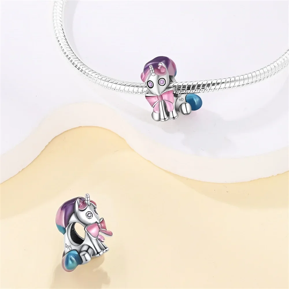 Unicorn Pegasus Rainbow Dangle Silver Plated Charm for Bracelets