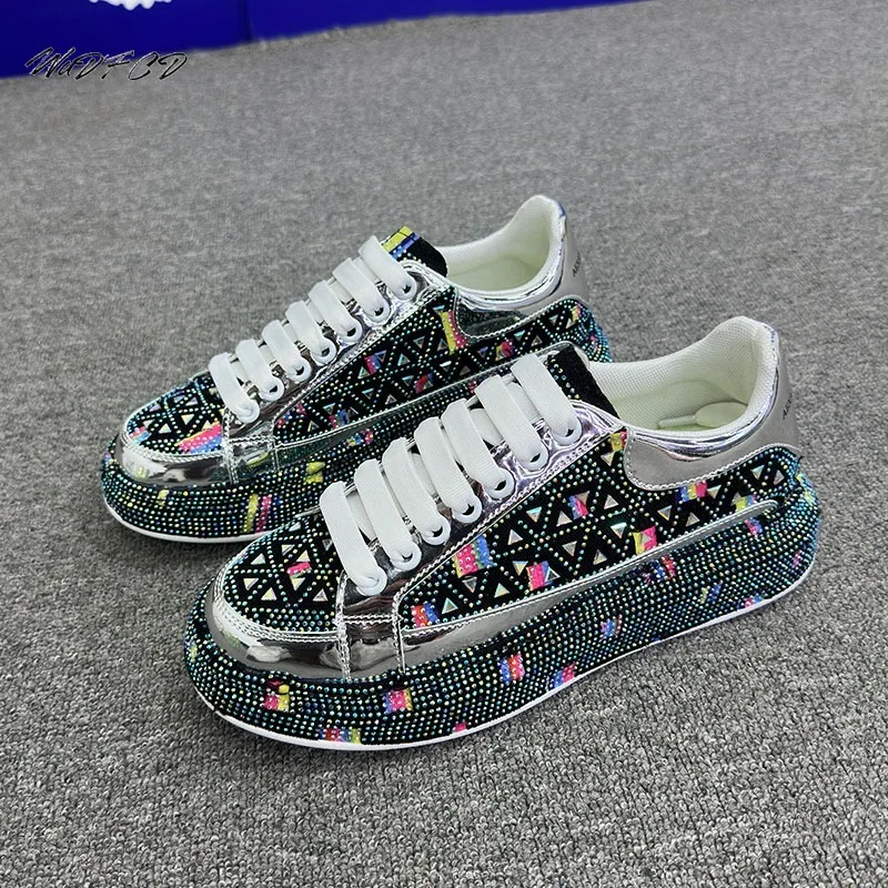 Sneakers Casual Mens Designer Bling Punk Board·shoes Fashion Microfiber Leather Breathable Height Increased Flat Platform Shoes