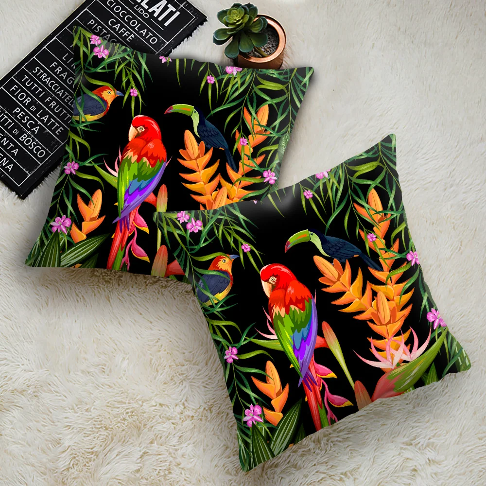 45cm 45cm Pillow Set Tropical Plant Parrot Sofa Cushion Decoration