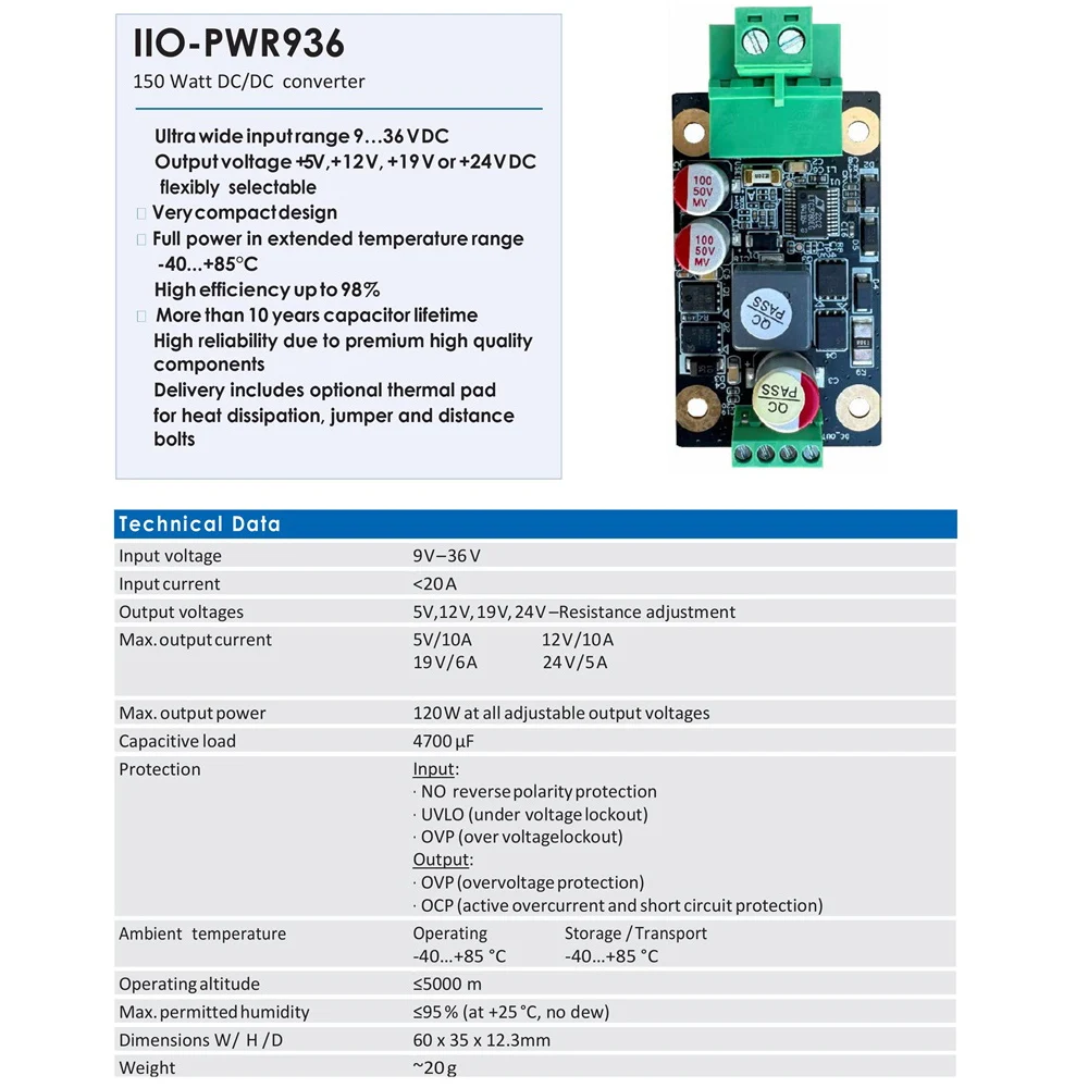 Picture 7: Industrial Wide Voltage Boost Buck Power Supply Module 120W High Power Regulator DC9-36V to DC 5V/12V/19V/24V Power Supply Board