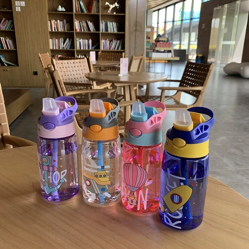 Kids Water Bottle with Duck Bill Straw Leak Proof Plastic Cup Portable Sports Bottle for Boys Girls Summer Outdoor Activities