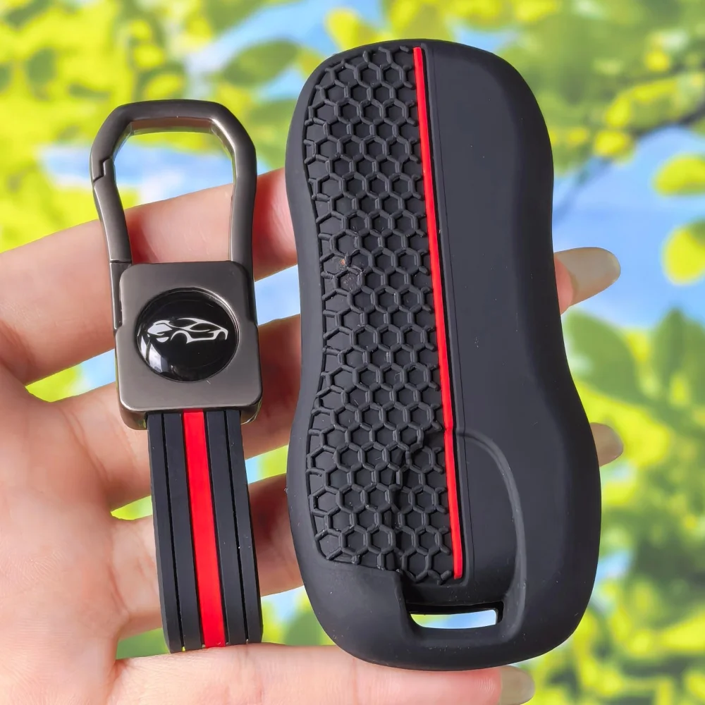 Rally Hex Texture Remote Key Fob With Keychain FOR Porsche Cayenne 958 911 Macan Boxster Panamera 718 971 Auto Key Sleeve