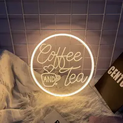 Coffee and Tea Neon Signs for Wall Decor LED Neon Light Signs USB Dimmable Coffee Bar Kitchen Home Cafe Office Club Restaurant