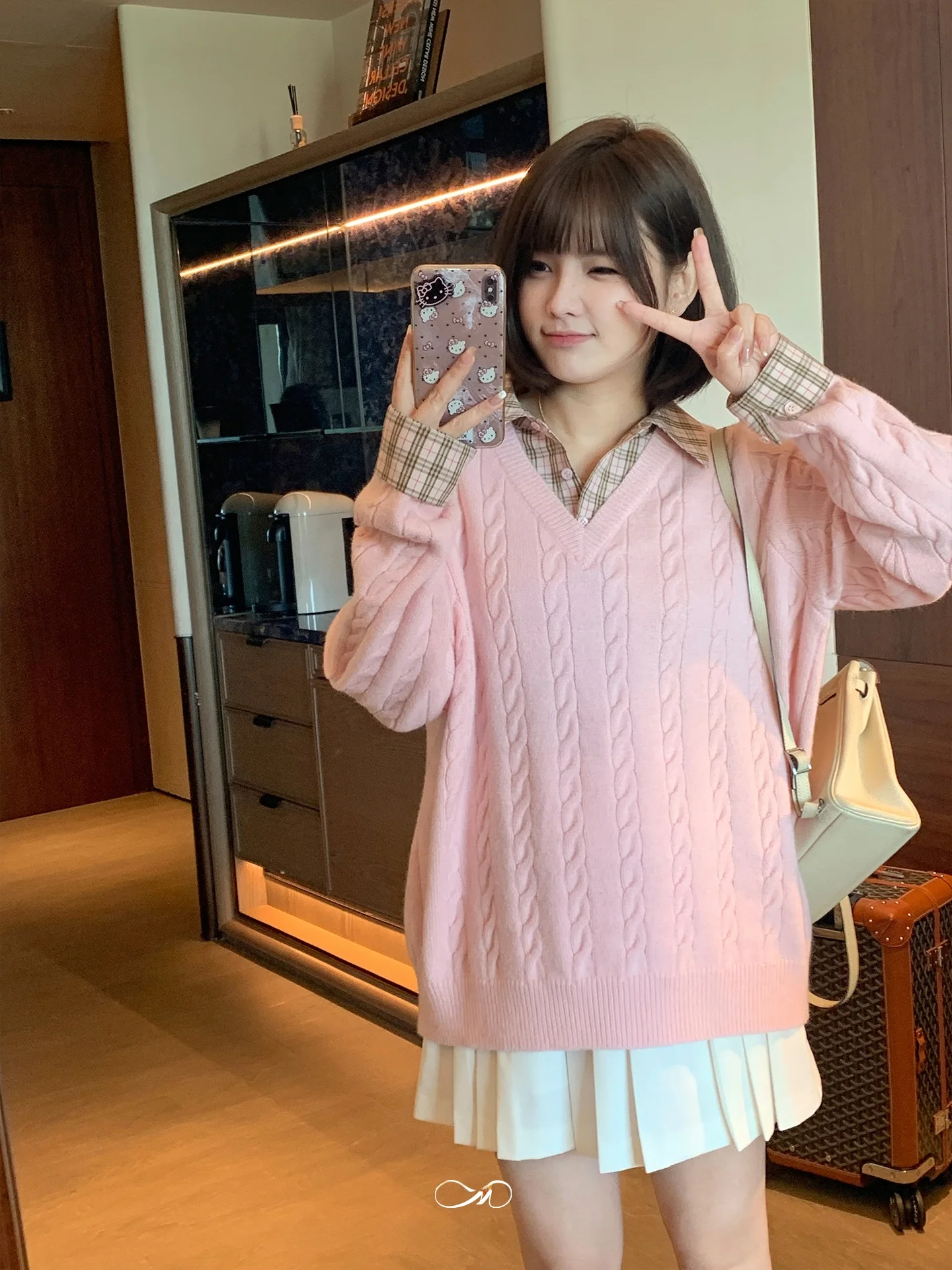 

Женский вязаный свитер Maixi большого размера, весенний, свободный, в клетку, с узлами, длинный рукав, повседневный, модный, для ношения под одеждой