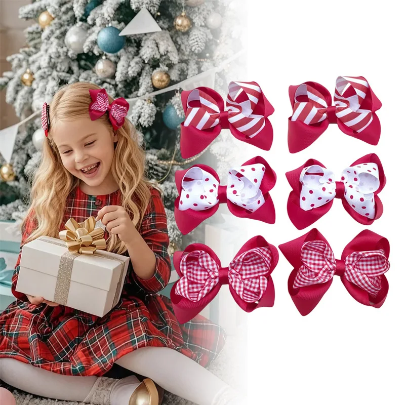 

20pcs Baby Girl Hair Bows Clips Plaid Striped Red Dot Spot Printed Frill Ribbon Hairpins Kids Barrettes Bulk Headwear for Girls