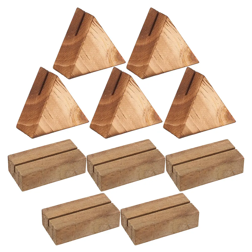 

10 Pcs Wooden Business Cards Holder Stable Base Triangle Rectangle Display Photo Party Birthday Place Card