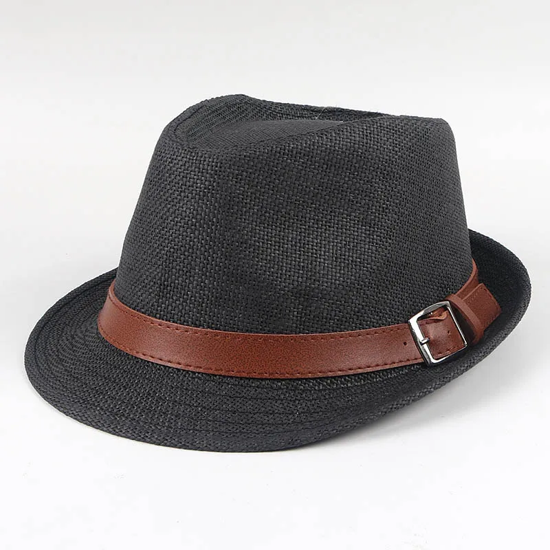 Summer Sun Cap Fedora Hat With Belt Men 2024 Short Sleeve Casual Beach Sombrero Hombre Paper Panama Cap Black White