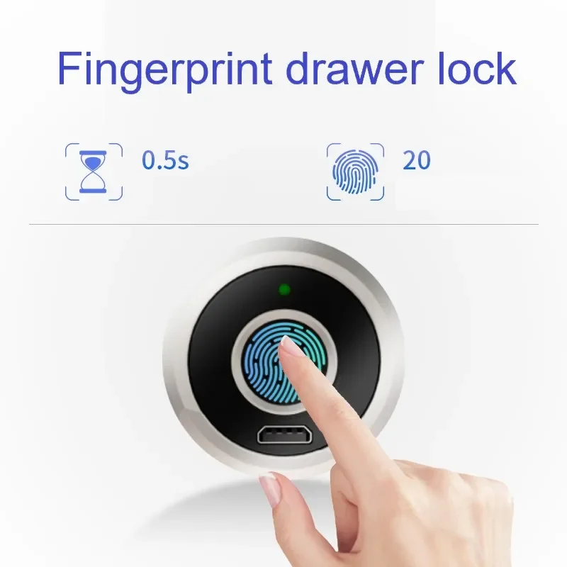 Biometric Fingerprint Lock Round Keyless Cabinet Lock Smart Drawer Locks Anti-theft Door Lock Long Standby Time Locker Locks