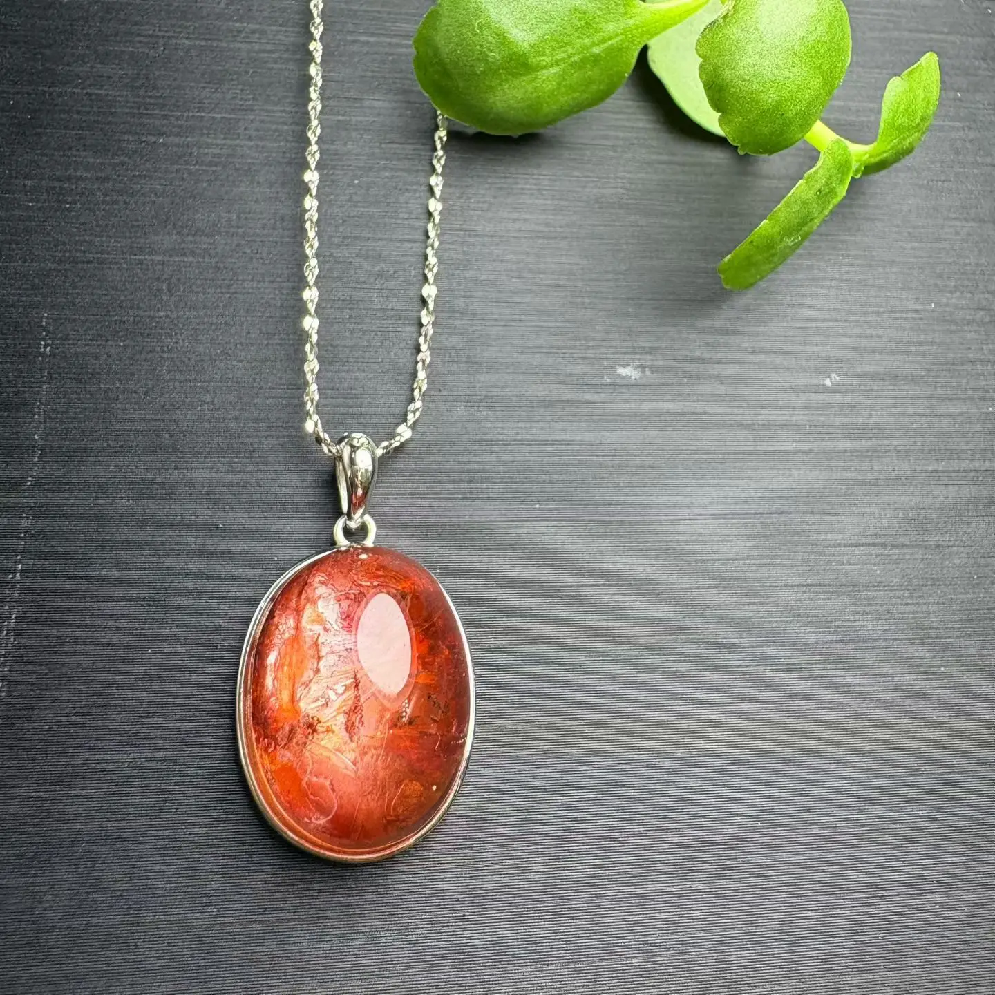 

1 Pc Fengbaowu Natural Stone Red Hematoid Quartz Oval Cabochon Pendant 925 Sterling Silver Crystal Jewelry Gift For Women