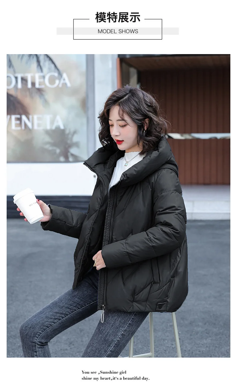 Women's Short Winter Cotton Jacket Warm New Loose Hooded Thick Cotton Coat Trendy Quilted Cotton Padded Jacket Parkas Clothing