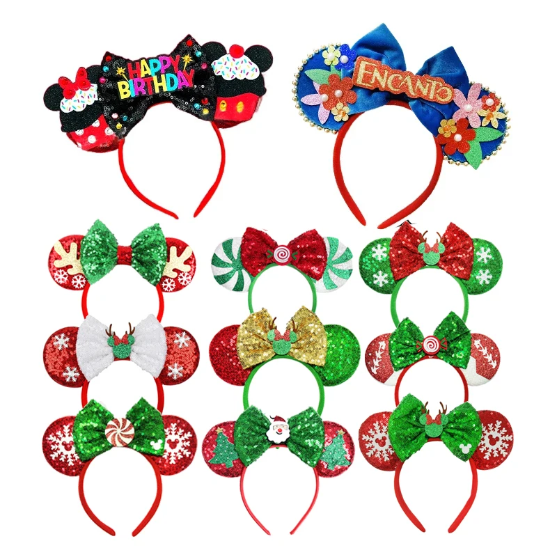 Christmas Mickey Mouse Ears Headbands Big Snowflake Festival Carnival Party Hair Headwear Girls Women Headband Kids Accessories