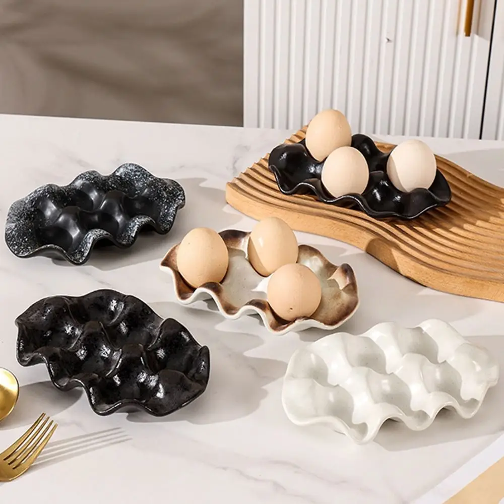 

Easy To Use Ceramic 6 Cups Egg Tray Half Dozen Decorative Egg Holder Porcelain Shockproof Cosmetic Organizer Restaurant