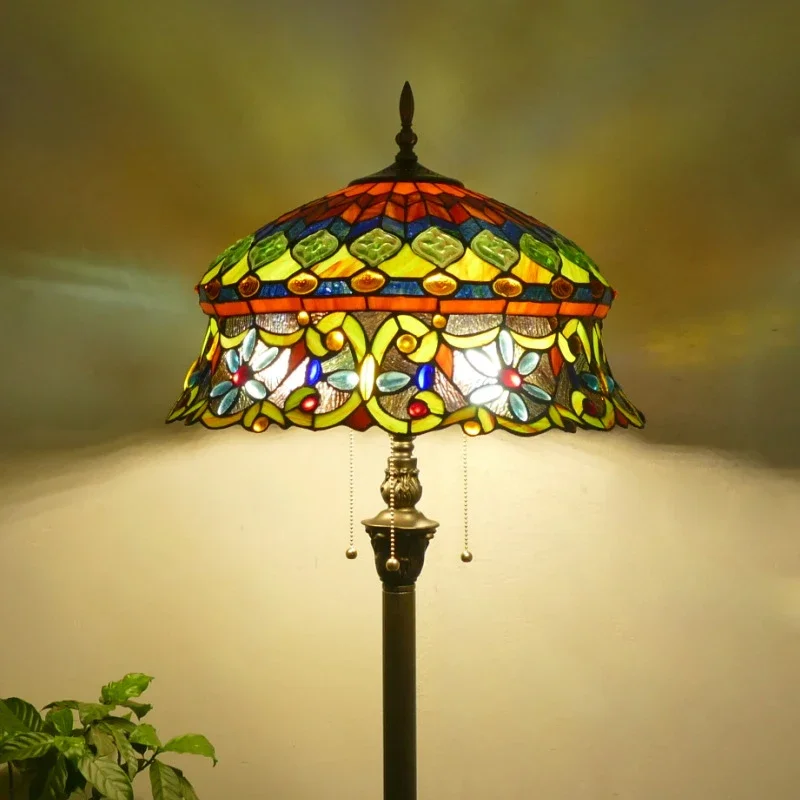 ANITA Tiffany Floor Lamp American Retro Living Room Bedroom Lamp Country  Stained Glass Floor Lamp