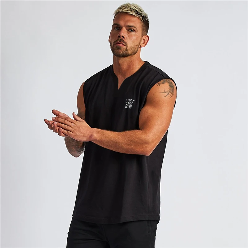 

New Mens Sports Casual Vest Workout Tank Top Musculation Gym Clothing Men's Wear Fitness Singlets Sleeveless V-Neck Shirt