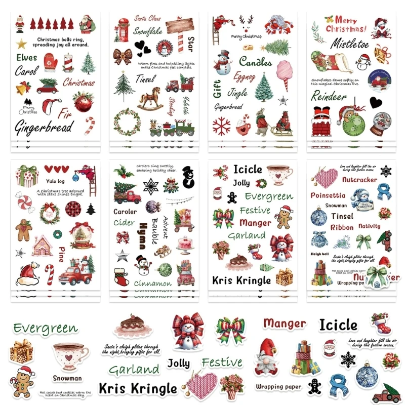  Christmas Theme Stickers Collection 24 Sheets Reusable PVC Material With Santa