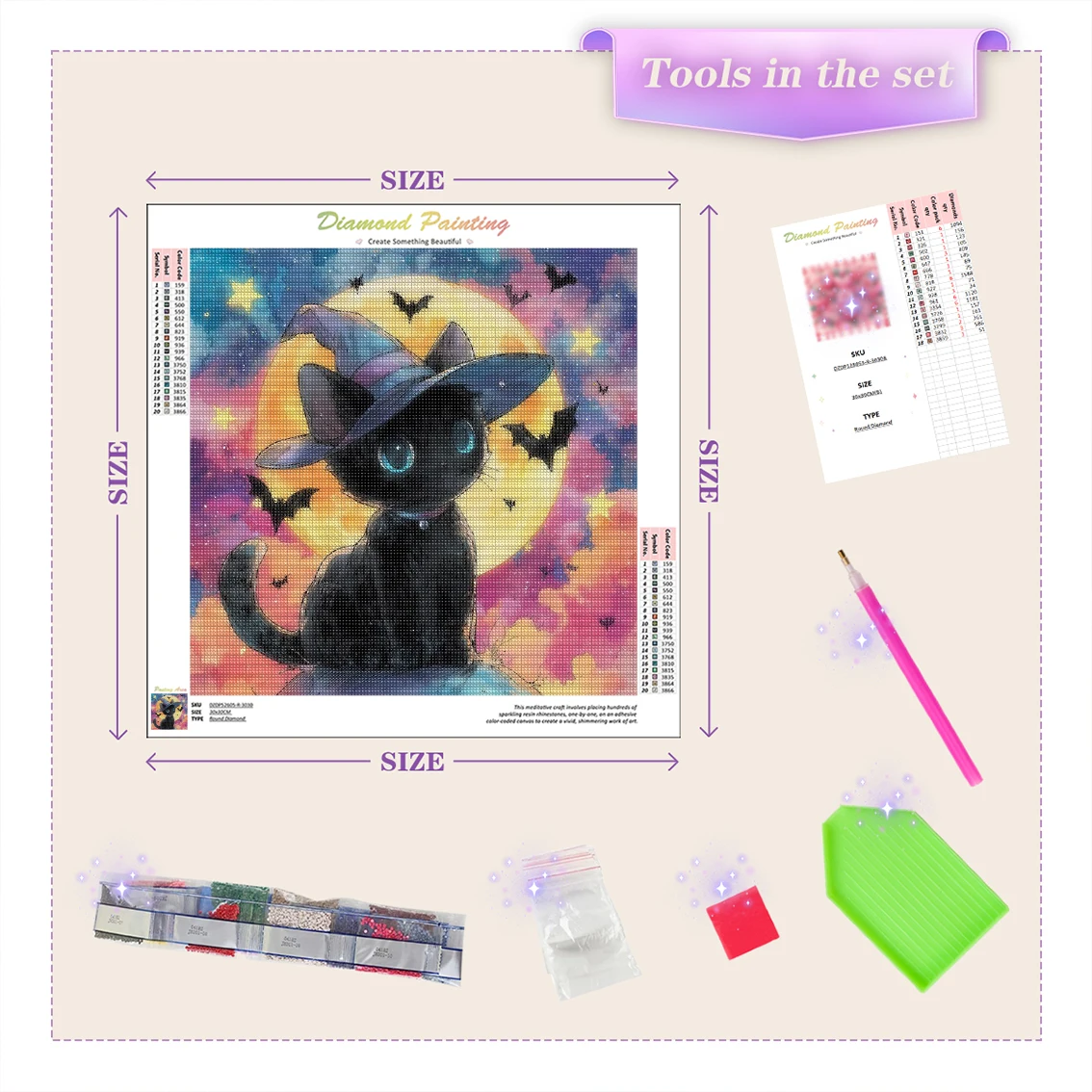 GATYZTORY 5d Diamond Painting Kits Adults Diamond Art Kit Rhinestones Cartoon Black Cat Animals Wall Art Halloween Gift Crystal
