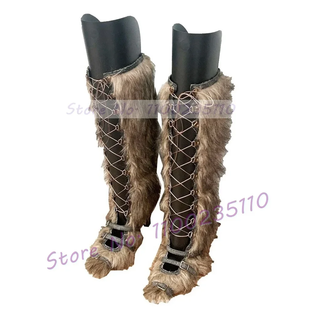 Sexy Open Front Lace Up Fur Boots For Women Fashion Novelty High Heels Cool Girls Dress Shoes Ladies Stylish Belt Buckles Boots