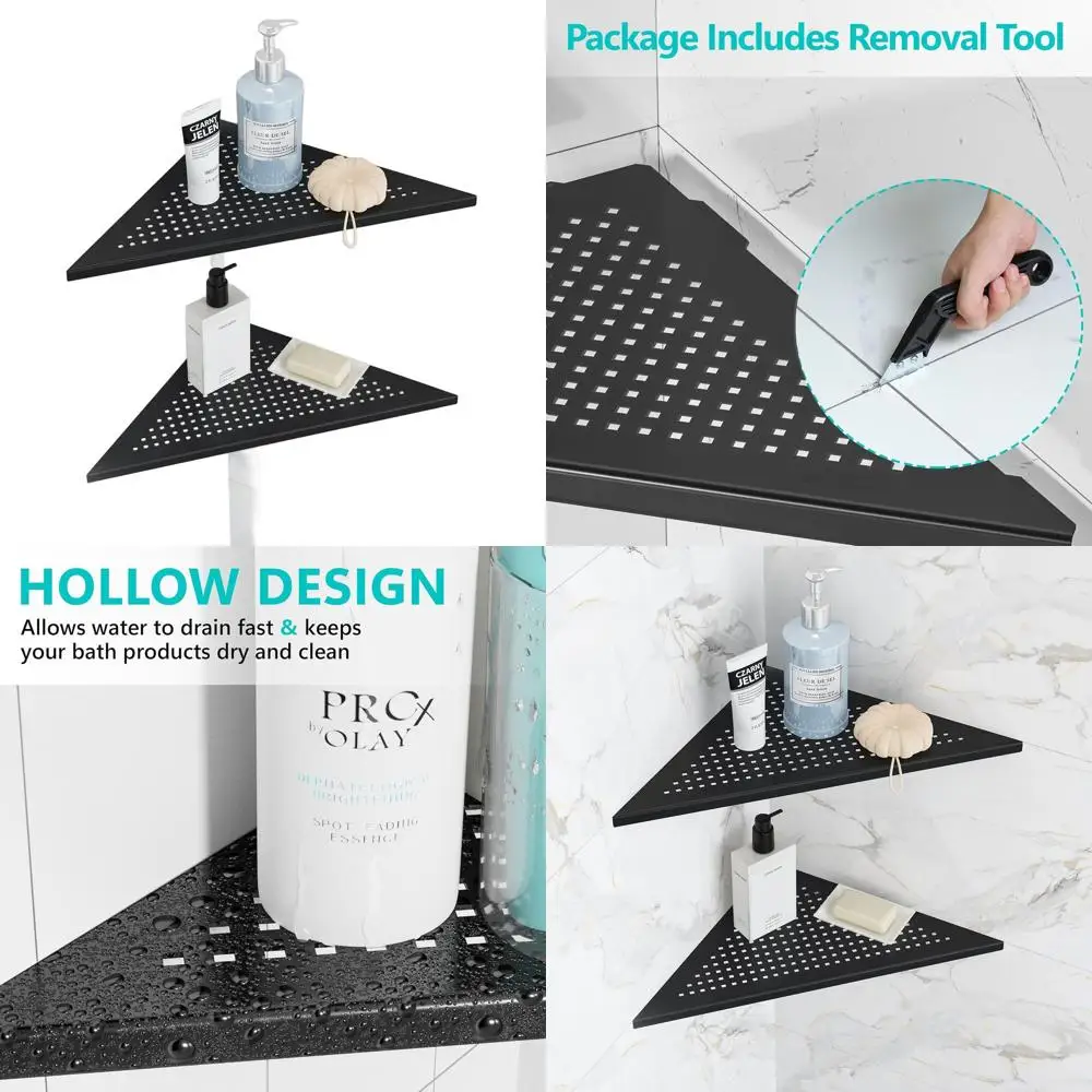 

12 Recessed Corner Shower Shelf, Stainless Steel Wall Mount, Matte Black, No Drilling Needed