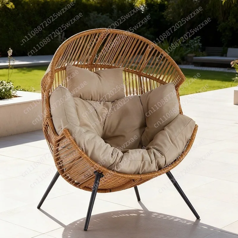 Wicker Egg Chair PE Rattan Chair with Cushion,Oversized Patio Lounge Chair for Outdoor, Indoor, Balcony, Backyard, Garden, Beige