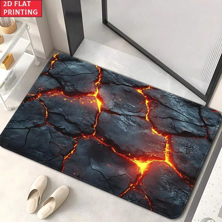 Ultra Large 2D Printed Floor Mat Rug Dark Magma Lava Crack Effect Home Decor Anti Fatigue Accent Runner Area Carpet