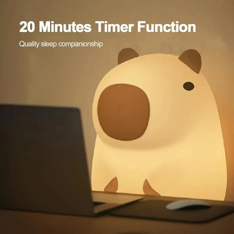 Cute Silicone Capybara Night Light Children's Nightlight Gift USB Rechargeable Animal Touch Bedside Sleep Lamp Decoration