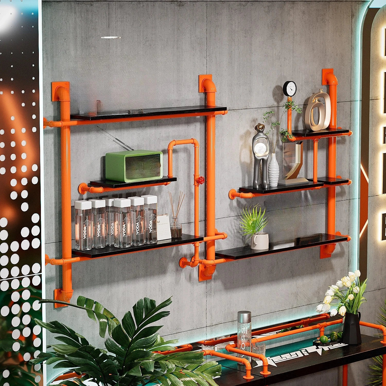 Retro industrial style wrought iron creative wall layered baffle simple wall hanging bookshelf shelf display rack decorative