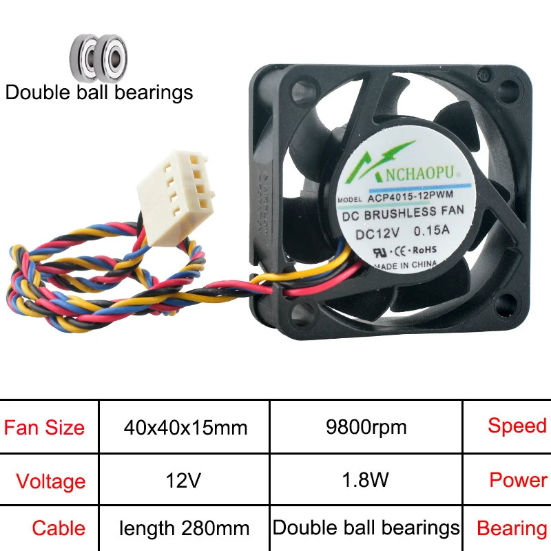 ACP4015-12PWM 4cm 40mm ventilador de refrigeración de alta velocidad 40x40x15mm DC12V 0.15A 4 pines PWM para CPU Micro dispositivo 8800/9800rpm