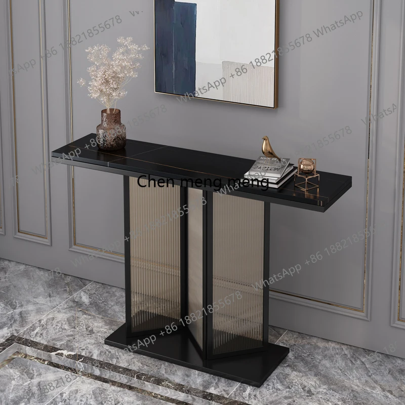 Light luxury porch table Modern simple rock slab glass porch foyer porch cabinet against the wall Italian style