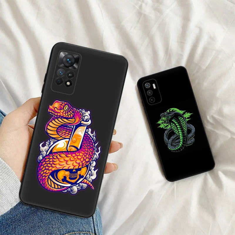 Silicone Soft Phone Case for Redmi Note 11 Pro 5G Note10 11S 10S 10A 10C Black Snake Cobra Python Xiaomi 11 Lite 11T 10T Cover