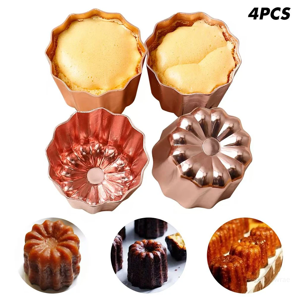 4Pcs Aluminum Alloy Cupcake Mould Non-stick Canele Mold Recyclable French Cake Baking Cup Kitchen Baking Pastry Tools