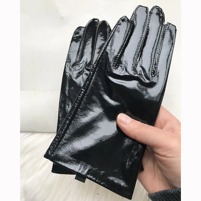 Women's Patent Leather Gloves Men's Leather Gloves Shiny Black Party Evening Short Gloves