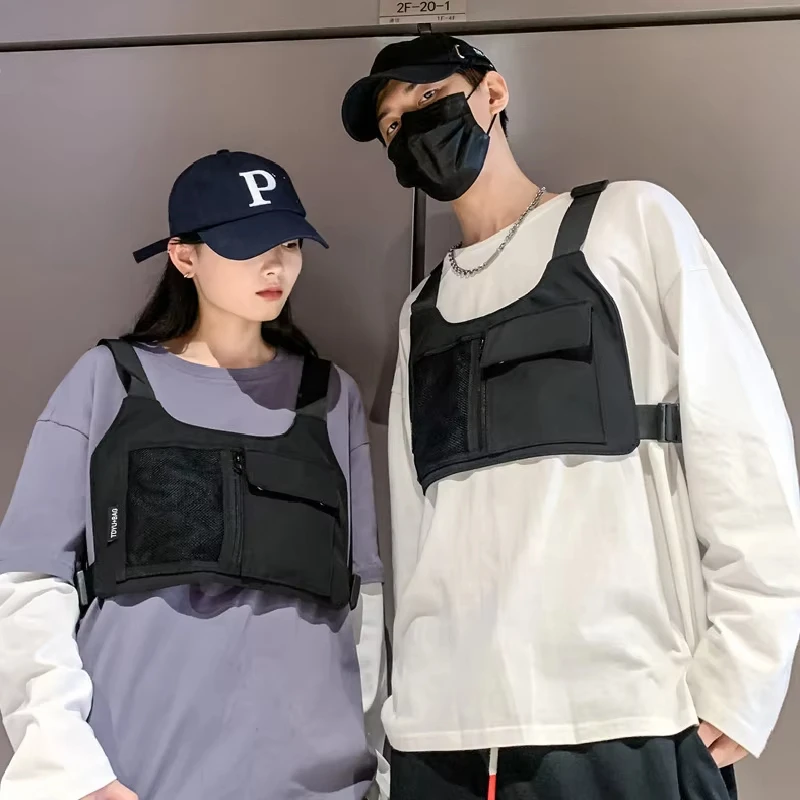ヒップホップストリートユニセックスチェストリグバッグ高品質ナイロンチェストバッグ多機能タクティカルベストバックパック
