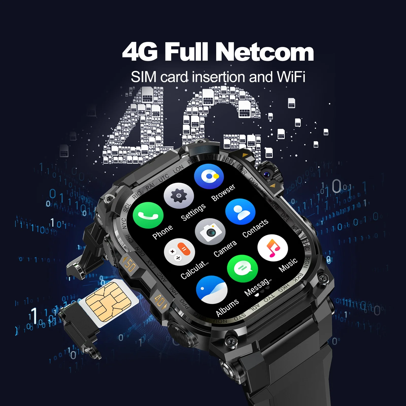 5G Smartwatch 2.06inch Larger Amoled Screen Android 10.0 Smart Watch With 180° Rotary Camera Flashlight NFC WIFI SIM Card Slot