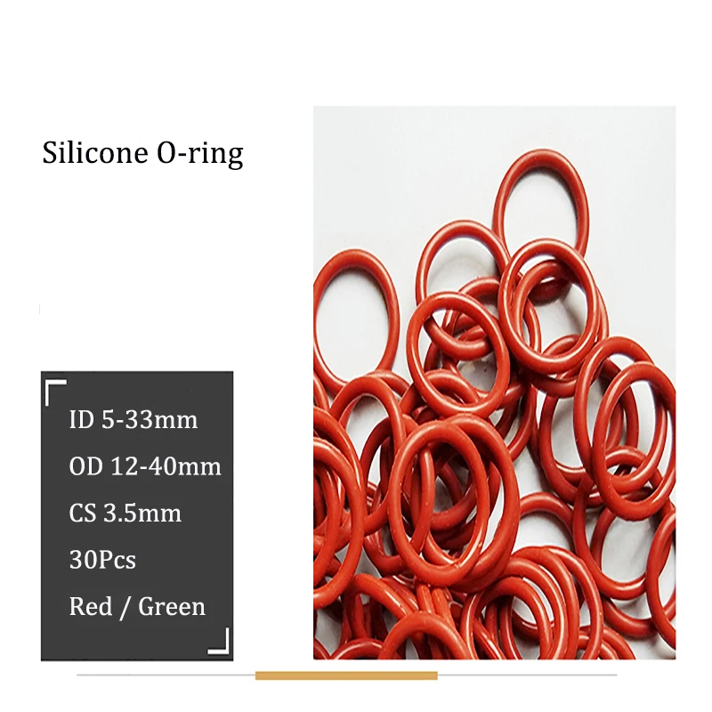 30 Pcs CS 3.5mm Fluorine Rubber / Silicone O-ring ID 5-33mm Good Elasticity Temperature Resistance Wear-resistant Preservative