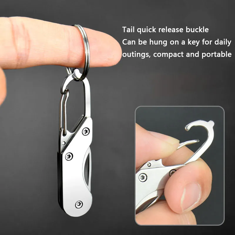 Portable Stainless Steel Lockless Folding Knife Outdoor Camping Fruit Knife with Keychain Anti Slip Handle Tail Keychain Design