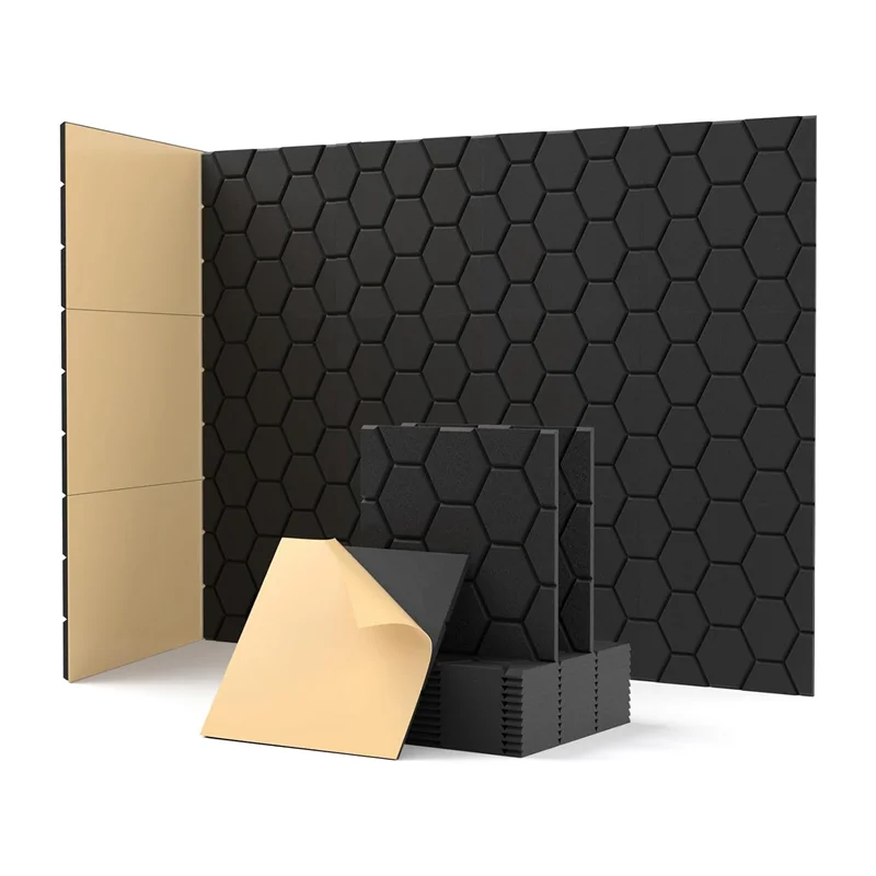 ABYB 12 Pack Soundproof Wall Panels Self Adhesive Acoustic Wall Panels For Wall,Studio, Home And Office Black Durable