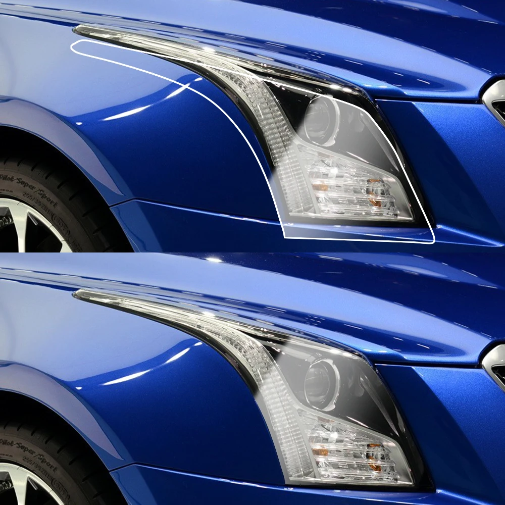 Custom Fit for Cadillac ATS 2013-2019 High-Gloss Smoke Black Headlight Protective Film TPU PPF Pre Cut Anti-Scratch Vinyl Wrap